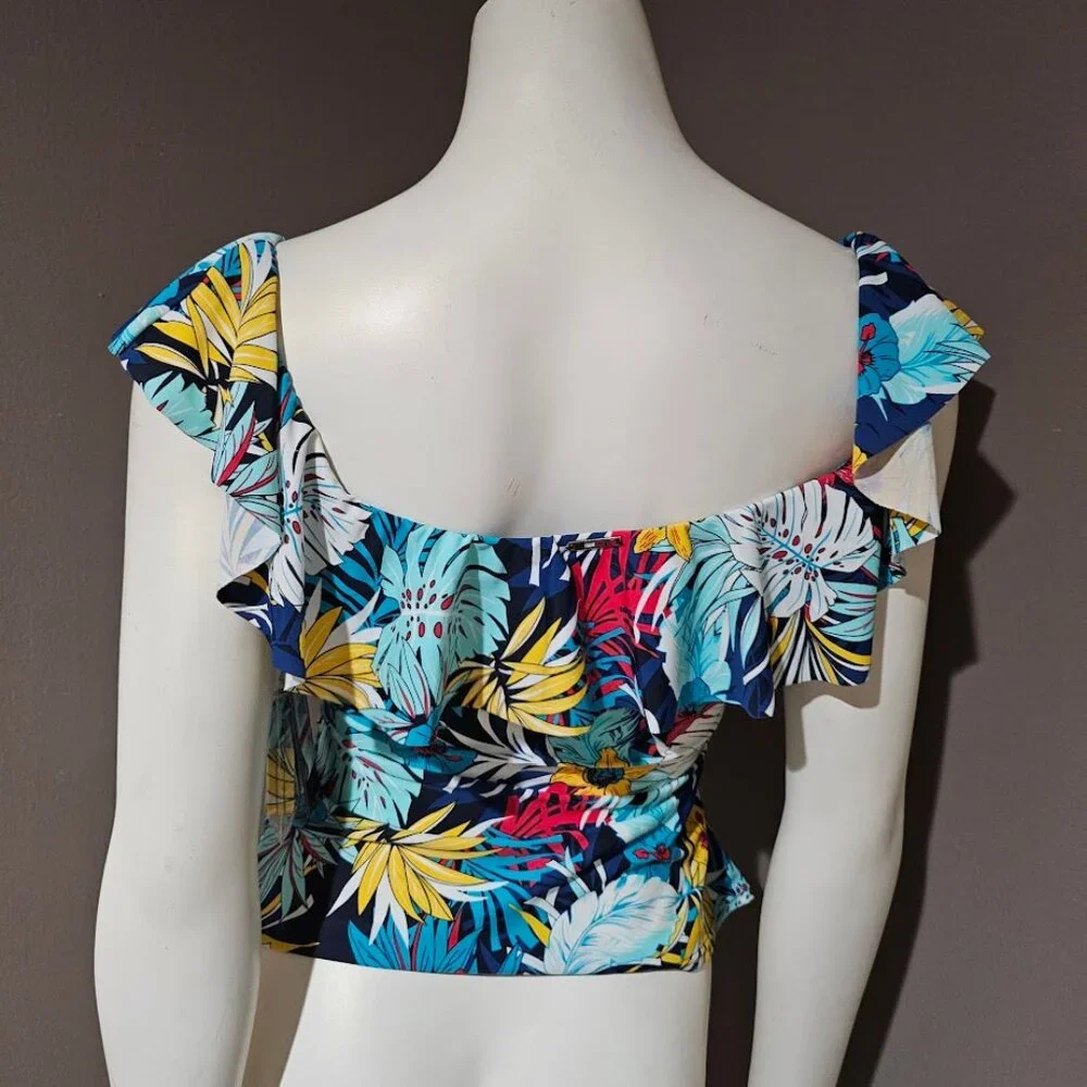 Tommy Hilfiger Printed Off-the-Shoulder Flounce Tankini Top - Picture 4 of 9
